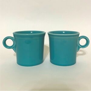 Y2K FIESTA Ware Homer Laughlin Turquoise Ring Handle Set of 2 Coffee Mugs